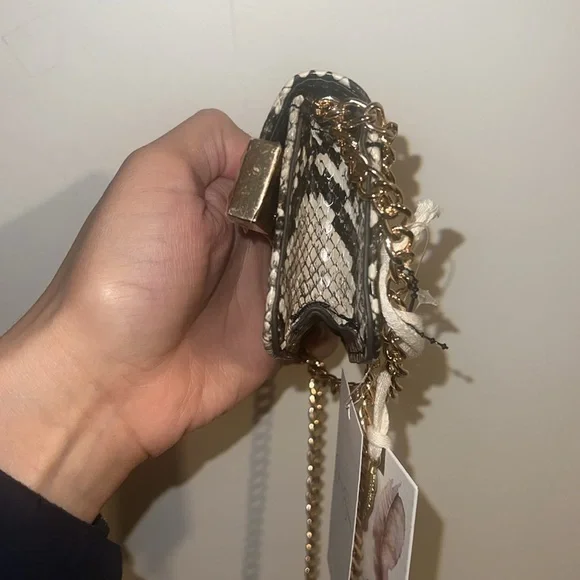 Jessica Simpson mini snake style pattern mini purse bag natural python chain - Picture 3 of 13